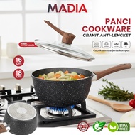 Madia Non-Stick Granite Cookware Pan 16cm 18cm Free Glass Lid Soup Pan Milk Pan Induction