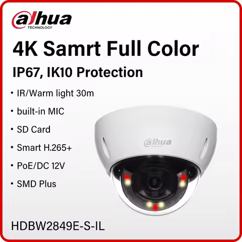 Dahua 8MP Smart Dual Light Full Color Dome Camera IP67 IK10 WizSense Built in Mic 4K Security CCTV A