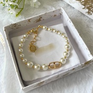 D Brand Fashionable Versatile CD Pearl Bracelet, Adjustable CD Motif Pearl Bracelet, Lightweight Dai