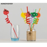 NONEDYODYE9I 1/5pcs Straws-Plastic Fun Party Supplies Kids Drinking Decor Cartoon Pattern