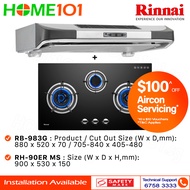 Rinnai Slimline Hood 90cm RH-90ER MS &amp; Built-In Hob RB-983G - LPG / PUB