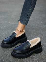 黑色星期五系列女款厚底、一步/扣式和法式風格的粗跟馬車鞋,暖和的羊絨裡料