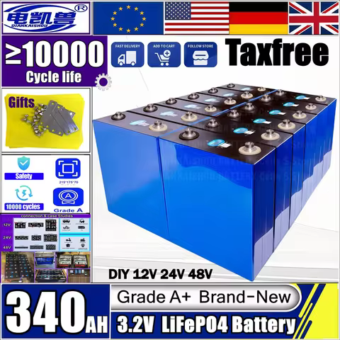 1-32pcs 10000 Cycles 3.2V Lifepo4 340AH Rechargeable Battery Grade A DIY12V 24V 48V RV EV Golf solar
