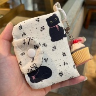 Kawaii Cartoon Black Cat Mini Zipper Wallet Girl Cute Canvas Coin Wallet Card Bag Key Storage Bag Gi