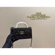 Folding Box Size 1911 Chanel Handle Bag Patent Leather+Classic Diamond Plaid Metal Chain Handle Supe