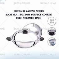 BUFFALO YADENG SERIES S/S 32cm Flat Bottom Perfect Frying Wok Free Steam Rack