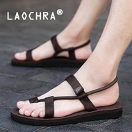 LAOCHRA รองเท้ากลาดิเอเตอร์สีดำผู้ชายนุ่มสำหรับเล่นกีฬาน้ำแบบรองเท้าแตะชายหาดสองรองเท้าหน้าร้อน Sandal Jepit Teplek