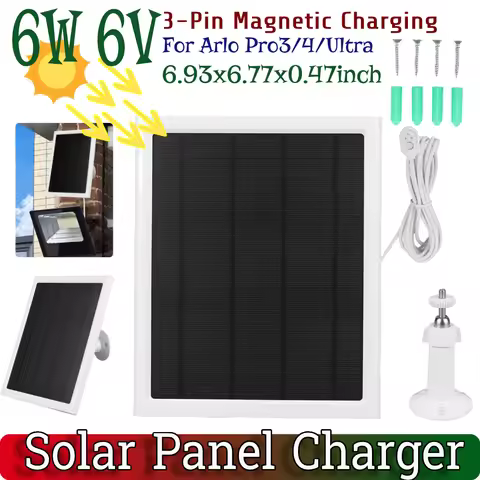 6W 6V Solar Panel for Arlo Pro3/4/Ultra Camera Solar Panels Charging 9.8ft Magnetic Charging Cable S