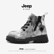 jeep รองเท้าบูทลุยหิมะสำหรับเด็กฤดูใบไม้ผลิและฤดูใบไม้ร่วง 2021 รองเท้าบูทหนังใหม่รองเท้าบูทเดี่ยวรอ