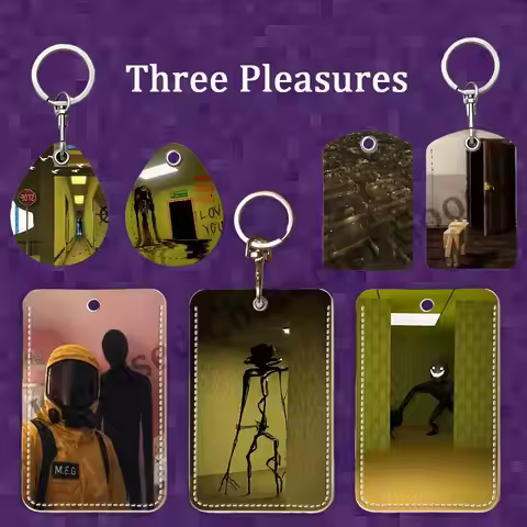 Game B-Backrooms Escape Together Rectangle Card Case Keychain Access Card Bag Key Tag Ring Leather C