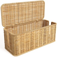 Cable Management BoxHandwoven Imitation Rattan Cord Hider Organizer Box with Lid2 Open Slots Cable O