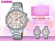 CASIO 手錶專賣店 國隆 SHEEN_SHE-3036D-7A_三眼 計時_施華洛世奇_不鏽鋼女錶_全新品_保固一年