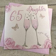 White Cotton Cards 65th Birthday Card - Champagne Glasses - Pink Roses - SS42-D65