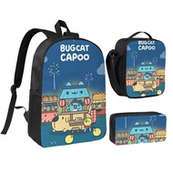 Bugcat Capoo Backpack for Boys with Lunch Box BMiddle School Large Capacity Daypack Set with Portabl