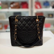 98%NEW二手CHANEL Petite Shopping Tote (PST) 黑色荔枝皮金扣, #香榭站正品