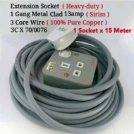 Extension socket Heavy-duty 13a 1 gang plug metal clad switch socket wire 3 core 70/0076 x 15meter