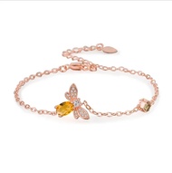 Rose Gold Rose Gold nqingmanm 925 Silver Natural Yellow Crystal Bee Bracelet Citrine Chain Fashion Charm Amulet Gifts For Women Men