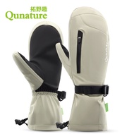 Qunature ถุงมือสกีอบอุ่นกันลมหน้าจอสัมผัสถุงมือสำหรับผู้ชายผู้หญิงถุงมือปาล์มเต็มรูปแบบกันลื่นกันน้ำ