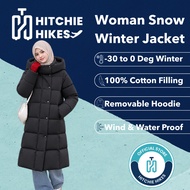 Hitchie A129-6871 Korean Woman Long Hooded Puffer Padded Cotton Winter Jacket Parka Baju Sejuk Tebal