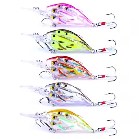 HENGJIA Pesca Hard Crankbiat Wobblers Fishing Bait 7.5CM 9G 6# Group Fishes Swimbait Minnow Fishing 