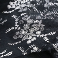 Mesh Fabric Silver Thread Embroidery Embroidery Fabric Soft Black Mesh Embroidery Clothing Handmade 