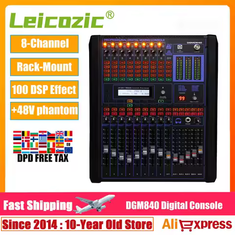 Leicozic 8-Channel Digital Mixer Professional DJ Mixing Console 19 Inch Rackmount DGM840 Audio Digit