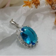 925 Pure Silver Ladies Pendant 10x14mm With Blue CZ Stone.