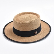 Spring Summer Straw Sun Hats For Women Ladies Fashion Flat Brim Ribbon Travel Beach Hat Outdoor UV Protection Hat