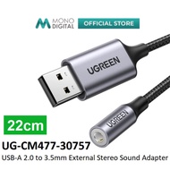 UGREEN CM477 USB A TO 3.5MM AUX AUDIO JACK SOUND CARD ADAPTER CONVERTER CABLE - 22CM (UG-CM477-30757