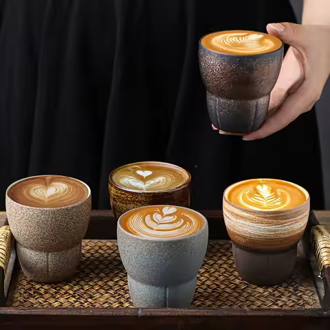Japanese Style Rough Pottery Espresso Cup Retro Ceramic Kung Fu Tea Cup Owner's Tea Cup Office and H