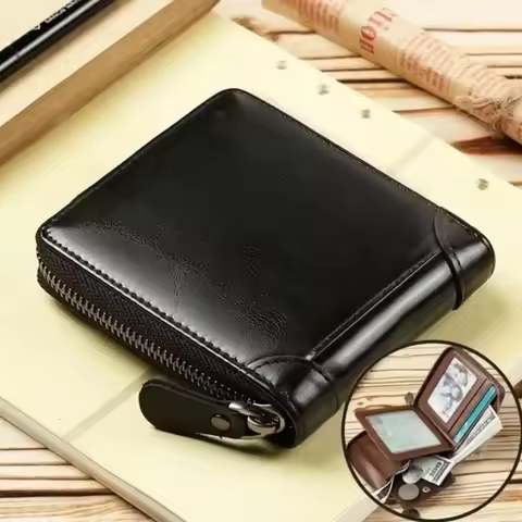 WEIXIE Zipper Wallet Leather Bifold Zip-around Wallet Small Short Coin RFID Wallet