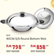 BUFFALO 5-ply 35cm/40cm Intelligent Air Valve Design⁣ Round Bottom Wok Stainless Steel BY01 / BY02 牛