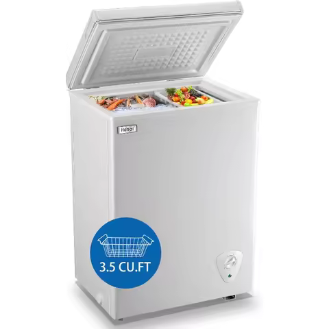Chest Freezer 3.5 Cu.Ft Small Deep Freezer Top Door Mini Freezer with Removable Basket, Low Noise, 7