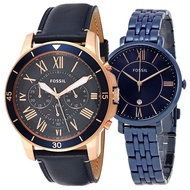 Authentic Fossil Navy Blue Men Women Leather Couple Watch FS5237 ES4094
