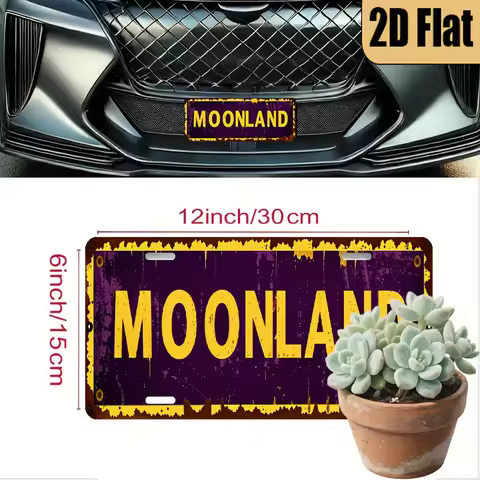 1pc Vintage Lunar Earth/ Moonland License Plate - Retro Car Decoration with Deep Purple & Golden Acc