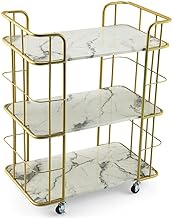 Home Office Kitchen Shelf Wheels Trolley Bathroom Gap Rack Sundries Storage 3-Tier Storage Utility Cart Gold Rolling