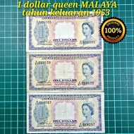 A839 1 dollar queen MALAYA rm1 lama duit kertas lama duit syiling lama barang antik barang lama duit