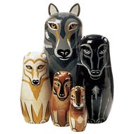 Bits and Pieces - "Wynter & His Pack Wolf Pack - Matryoshka Dolls - Wooden Russian Nesting Dolls - W
