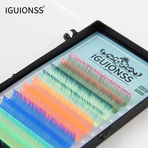 NEW IGUIONSS Mix Color Eyelashes Make up UV Neon Lash Soft Natural Synthetic Mink Rainbow Eyelash Ci