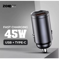 Zonboy Mini Car Charger SuperVooc Turbo Charge iQOO Dual Port USB Type C PD 45W Super Fast Charging 