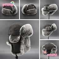 LANJ Trapper Hat Ski Cap Ushanka Suede Leather Bomber Hats