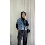 Jaket Rompi Jeans Cassandra Oversize Jacket Vest Blazzer Denim Jins Wanita Outer Tanpa Lengan Korean