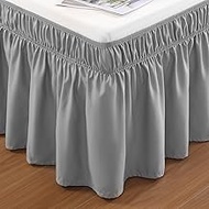 VOCANDER Silver Gray Queen Size Bed Skirt 16 Inch Drop Easy to Put On-Elastic Wrap Around Dust Ruffle for Bed Frame &amp; Mattress-Luxury Wrinkle Free Microfiber Fabric Machine Washable