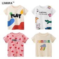 LJMOFA Kids T-shirt Summer Pure Cotton Short Sleeve Fashion Print Cute Cartoon Round Neck Top for 2-