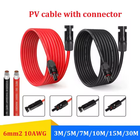 PowMr Black Red 3M 5M 7M 10M 15M 30M Solar Photovoltaic Line 6mm2 10AWG PV Cable with Connectors Sol