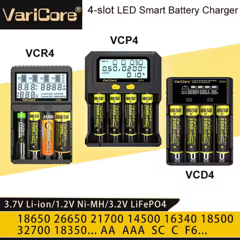 VariCore VCP4 R4 LCD Smart Battery Charger Test Capacity for 3.7V Li-ion 18650 21700 26650 3.2V LiFe