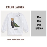 RL Kids/Baby Boy Polo Bear Cotton Jersey Tee White Christmas Tree Bear