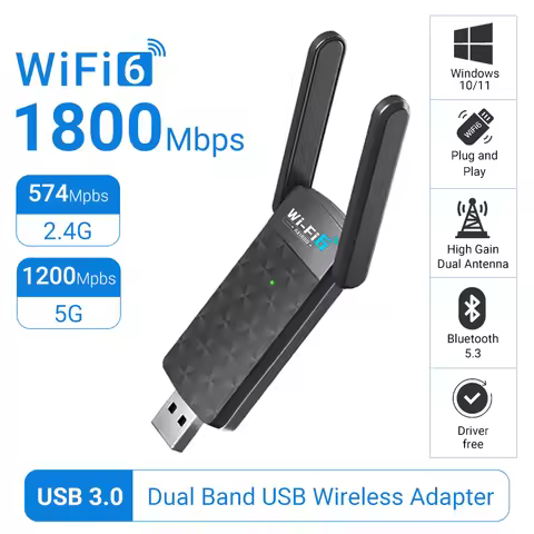 WiFi 6 AX1800 USB3.0 Adapter Bluetooth 5.3 Dual Band 2.4G 5G Antennas WiFi6 USB Network Receiver Don