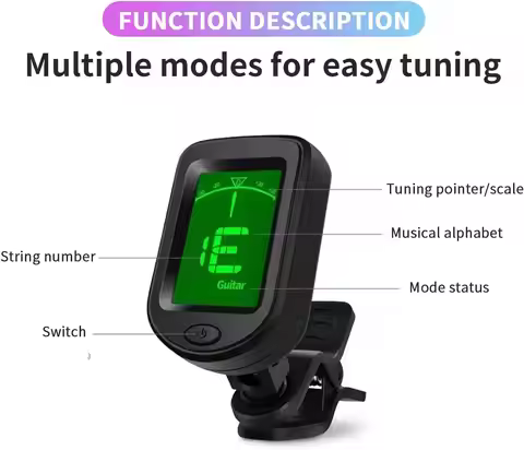6 Pack Guitar Tuner Clip On Tuners Colorful LCD Screen for Violin Bass Ukulele Chromatic Tuning Mode