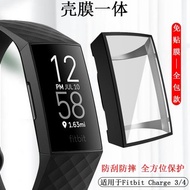 適用于fitbit charge 4全包保護殼charge3智能手環電鍍硅膠軟殼表盤全屏非鋼化貼膜一體透明套防摔防刮配件